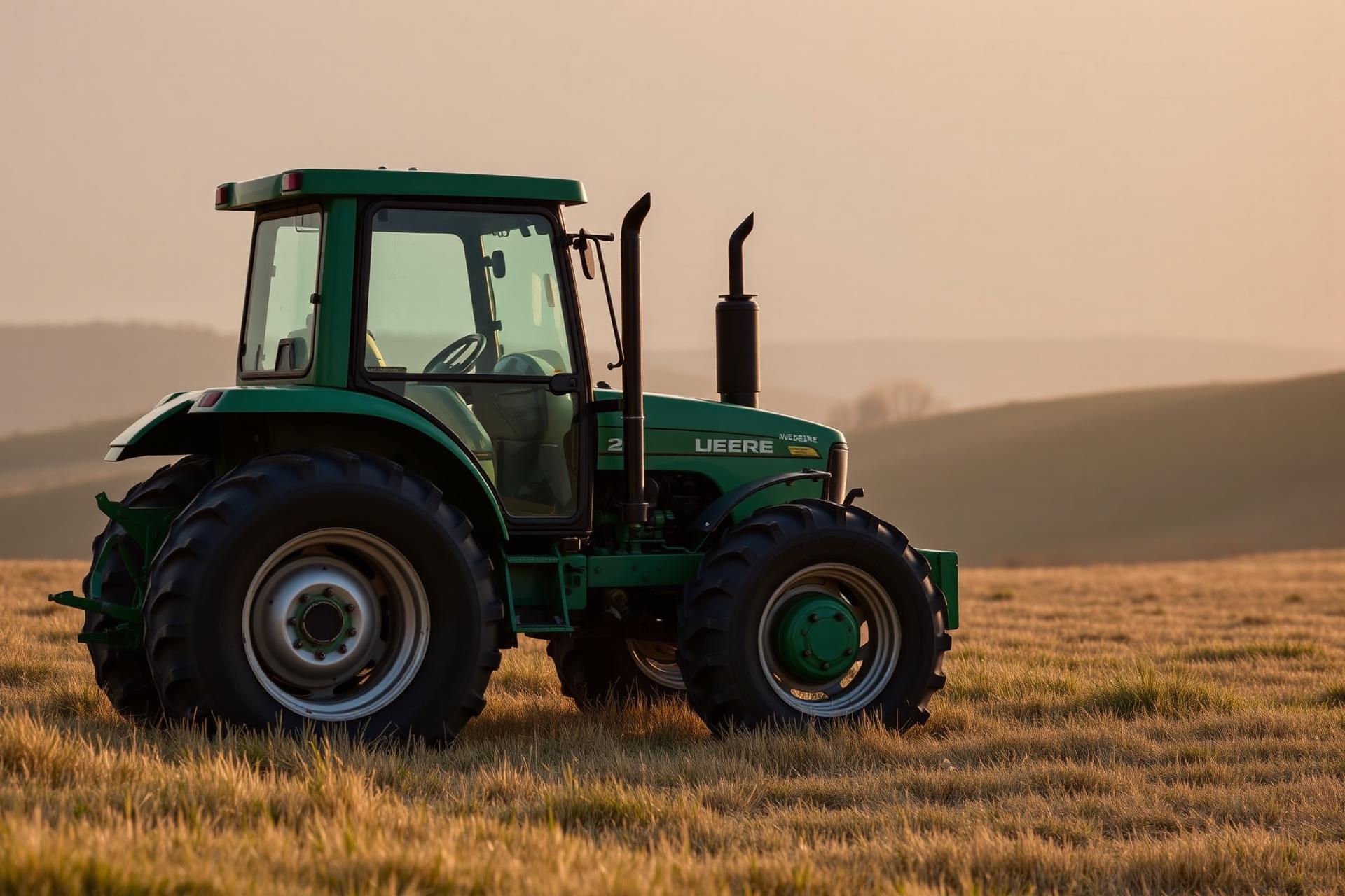 Green farm tractor at the edge of a Greene County hayfield